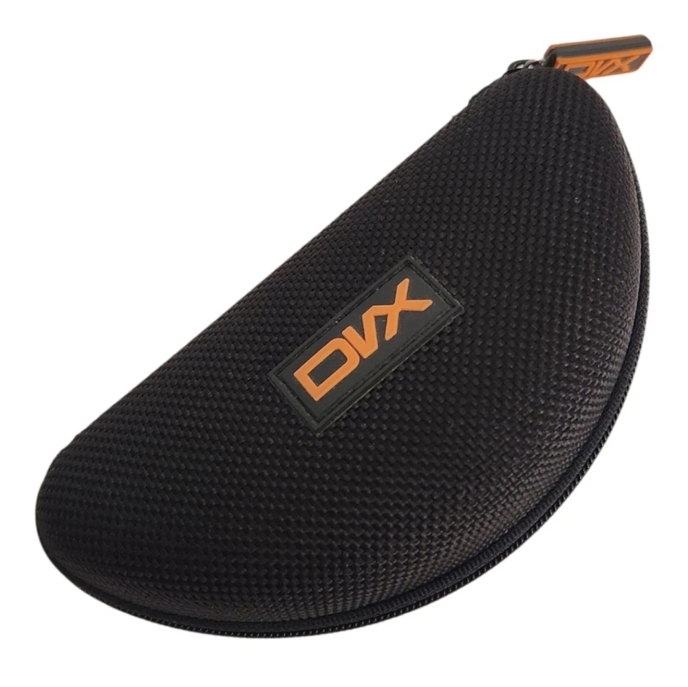 DVX Black Hard Clamshell Eyeglasses Sunglasses Case Logo Zipper Gray Soft Lining